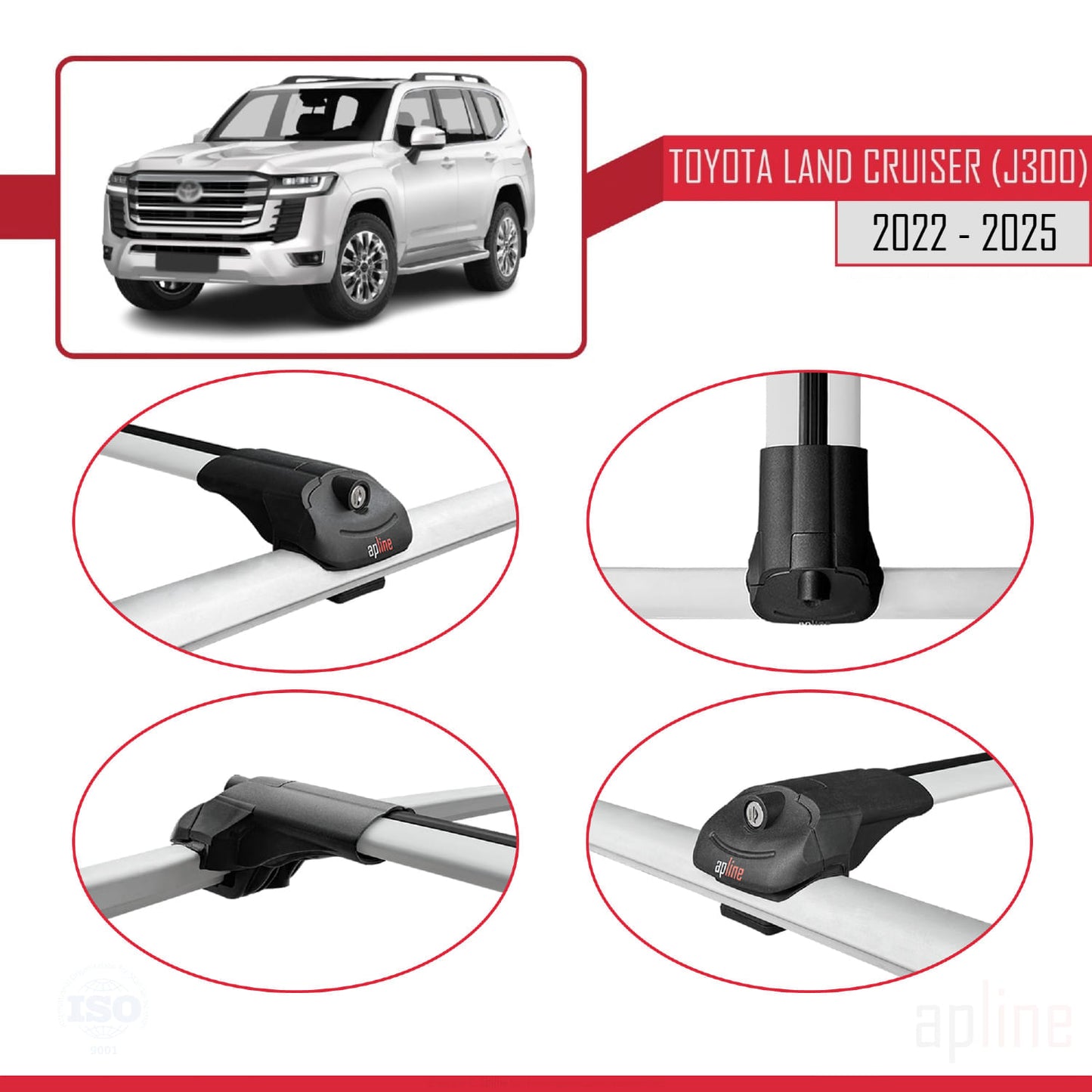 Compatible avec Toyota Land Cruiser (J300) 2022-2025 ACE-1 Barres de Toit Railing Porte-Bagages de Voiture Gris Aluminium 2 Barres