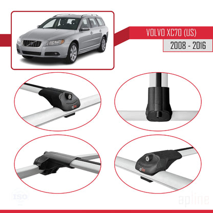 Compatible avec Volvo XC70 II (P24) 2008-2016 ACE-1 Barres de Toit Railing Porte-Bagages de Voiture Gris Aluminium 2 Barres