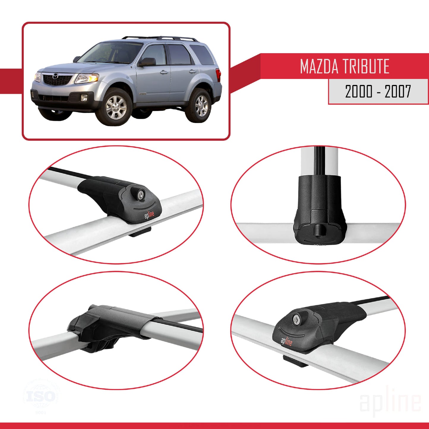 Compatible with Mazda Tribute 2000-2007 ACE-1 Car Roof Rack Cross Bar Grey Aluminium 3 Bars