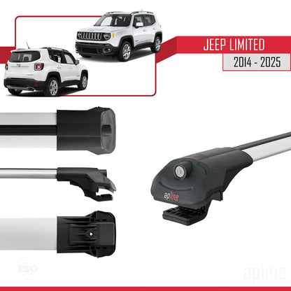 Compatible avec Jeep Limited 2014-2025 ACE-1 Barres de Toit Railing Porte-Bagages de Voiture Gris Aluminium 2 Barres