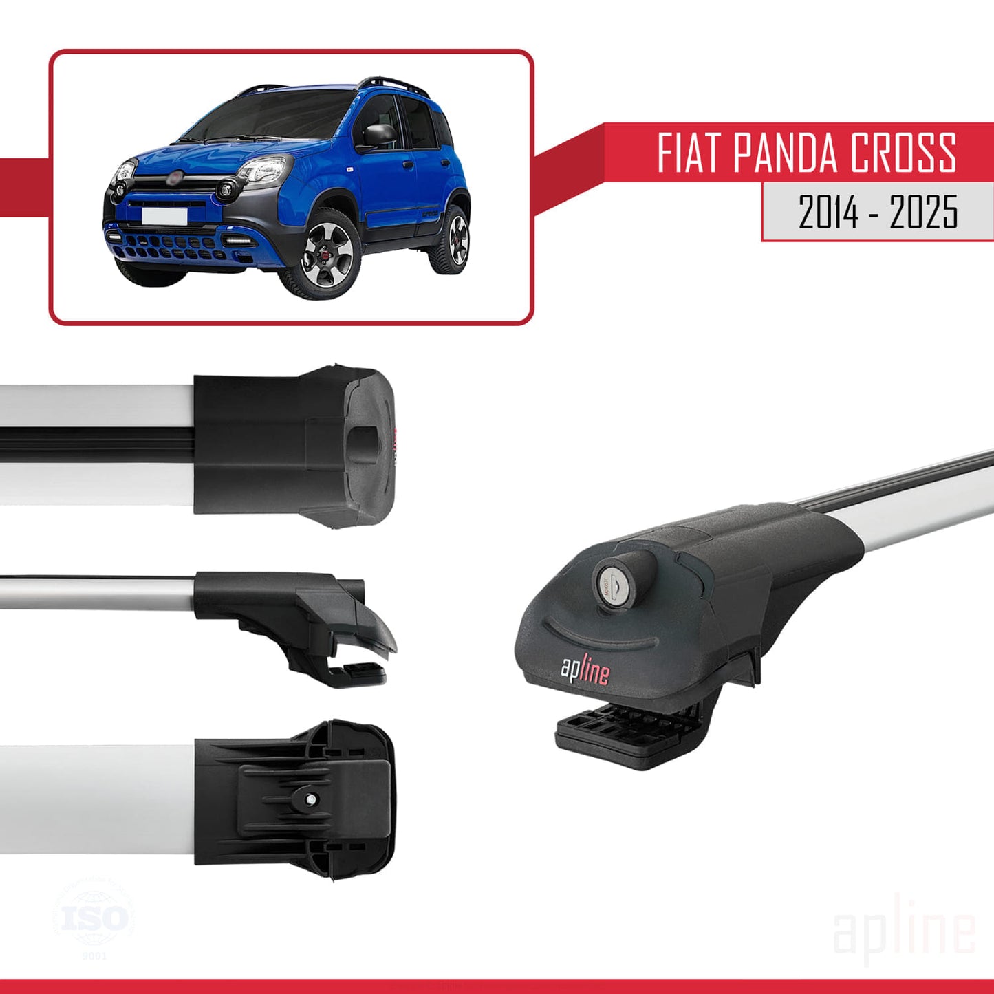 Compatible avec Fiat Panda Cross 2014-2025 ACE-1 Barres de Toit Railing Porte-Bagages de Voiture Gris Aluminium 3 Barres