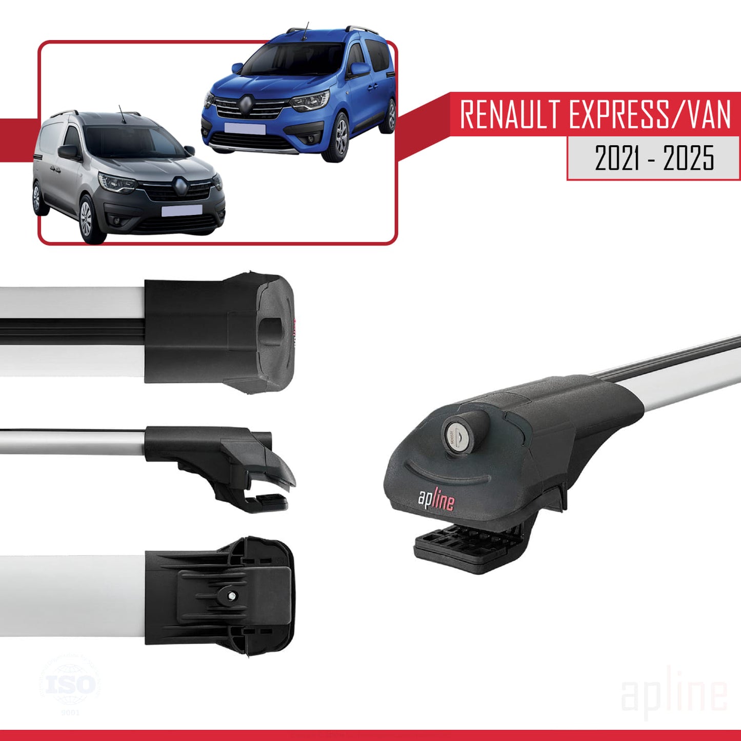 Compatible avec Renault Express 2021-2025 ACE-1 Barres de Toit Railing Porte-Bagages de Voiture Gris Aluminium 3 Barres