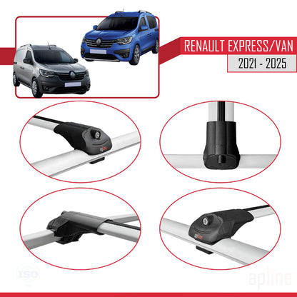 Compatible avec Renault Express 2021-2025 ACE-1 Barres de Toit Railing Porte-Bagages de Voiture Gris Aluminium 4 Barres