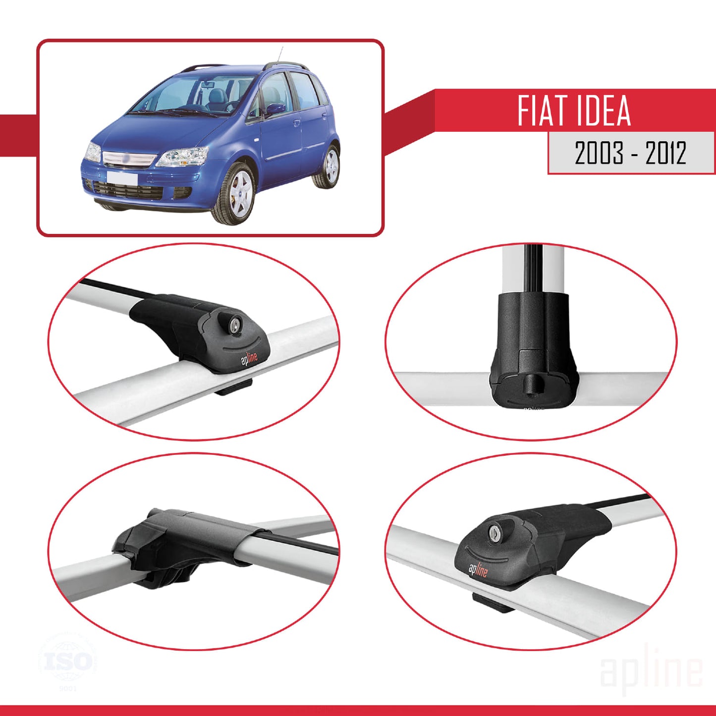 Compatible avec Fiat Idea 2003-2012 ACE-1 Barres de Toit Railing Porte-Bagages de Voiture Gris Aluminium 3 Barres