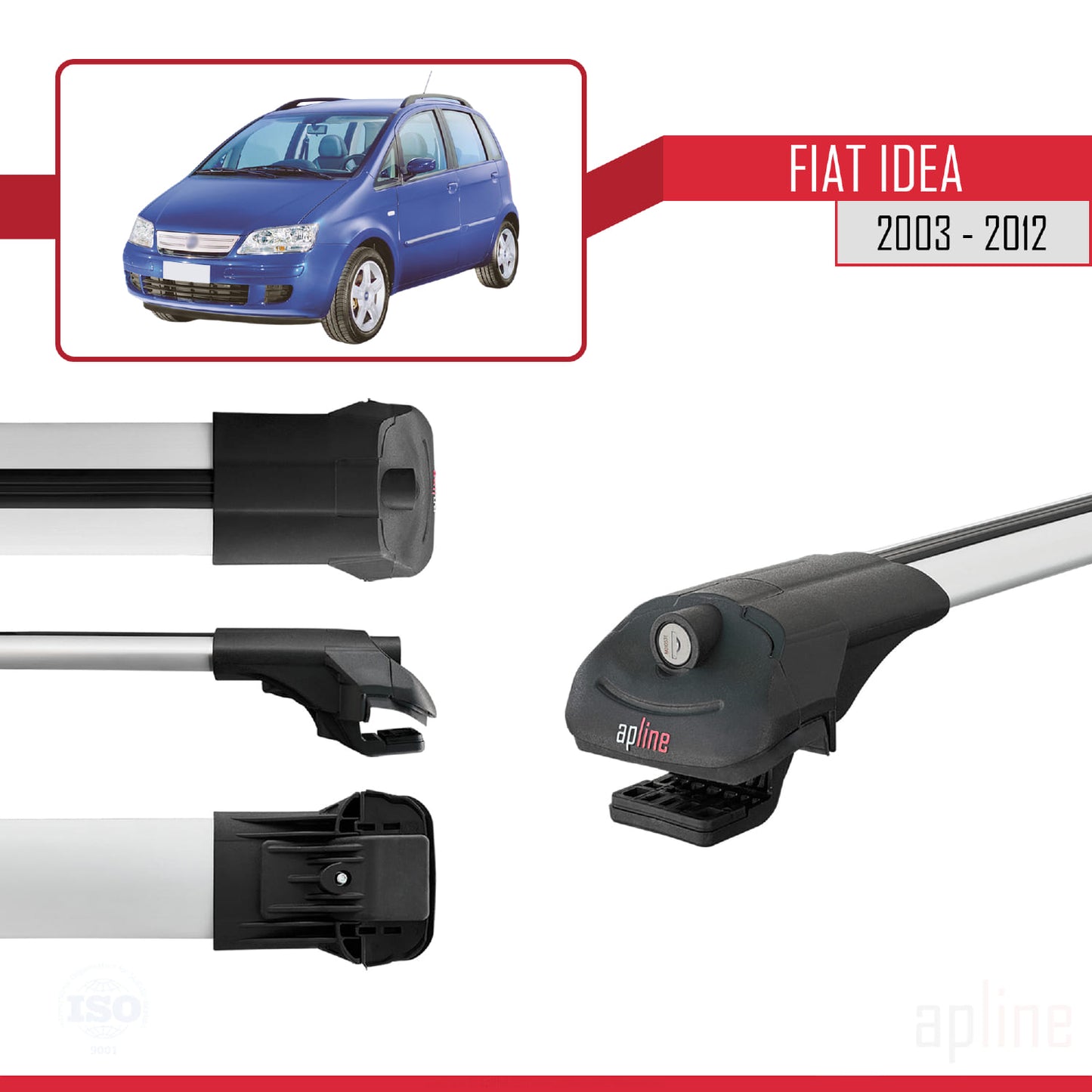Compatible avec Fiat Idea 2003-2012 ACE-1 Barres de Toit Railing Porte-Bagages de Voiture Gris Aluminium 2 Barres