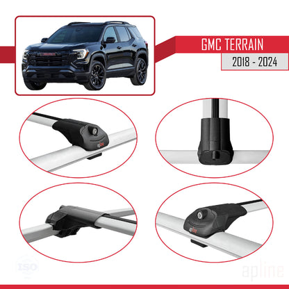 Compatible avec GMC Terrain 2018-2024 ACE-1 Barres de Toit Railing Porte-Bagages de Voiture Gris Aluminium 3 Barres