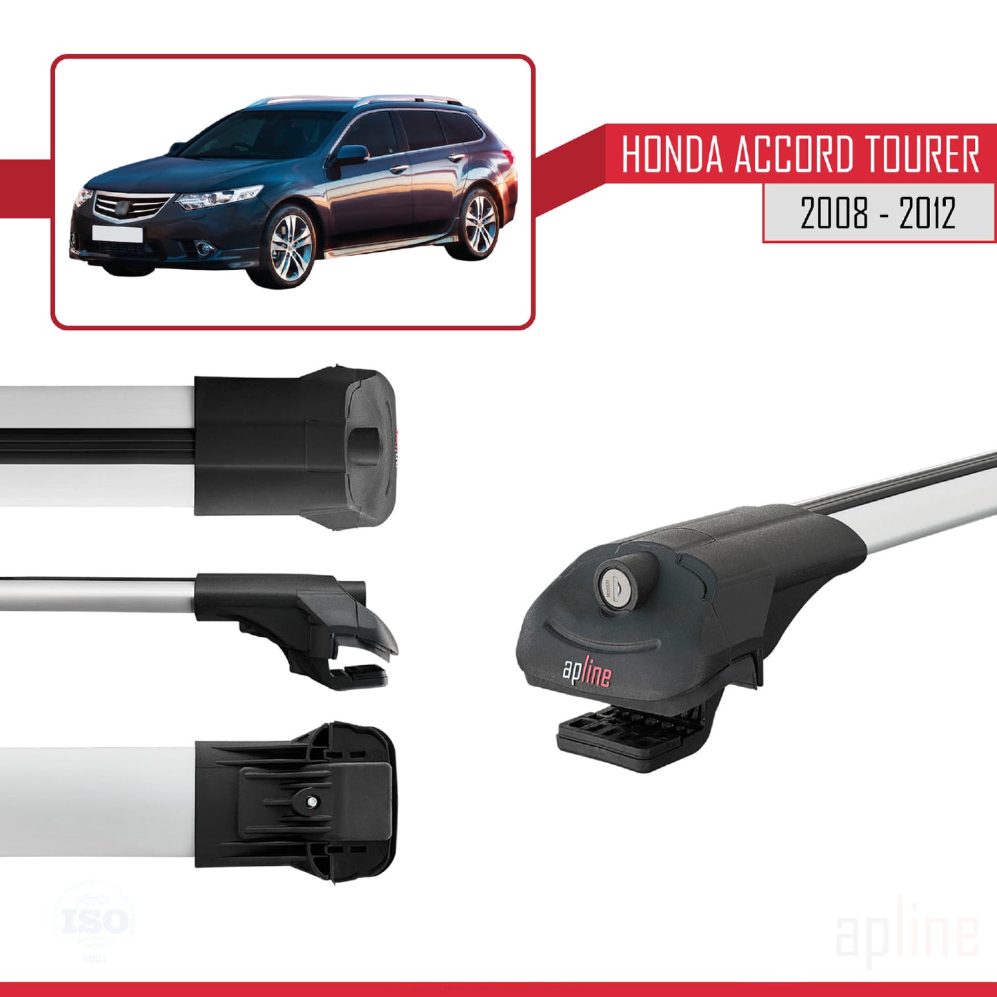 Compatible with Honda Accord Tourer 2008-2012 ACE-1 Car Roof Rack Cross Bar Grey Aluminium 3 Bars