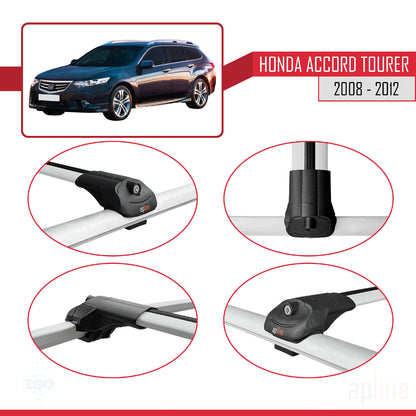 Compatible with Honda Accord Tourer 2008-2012 ACE-1 Car Roof Rack Cross Bar Grey Aluminium 2 Bars