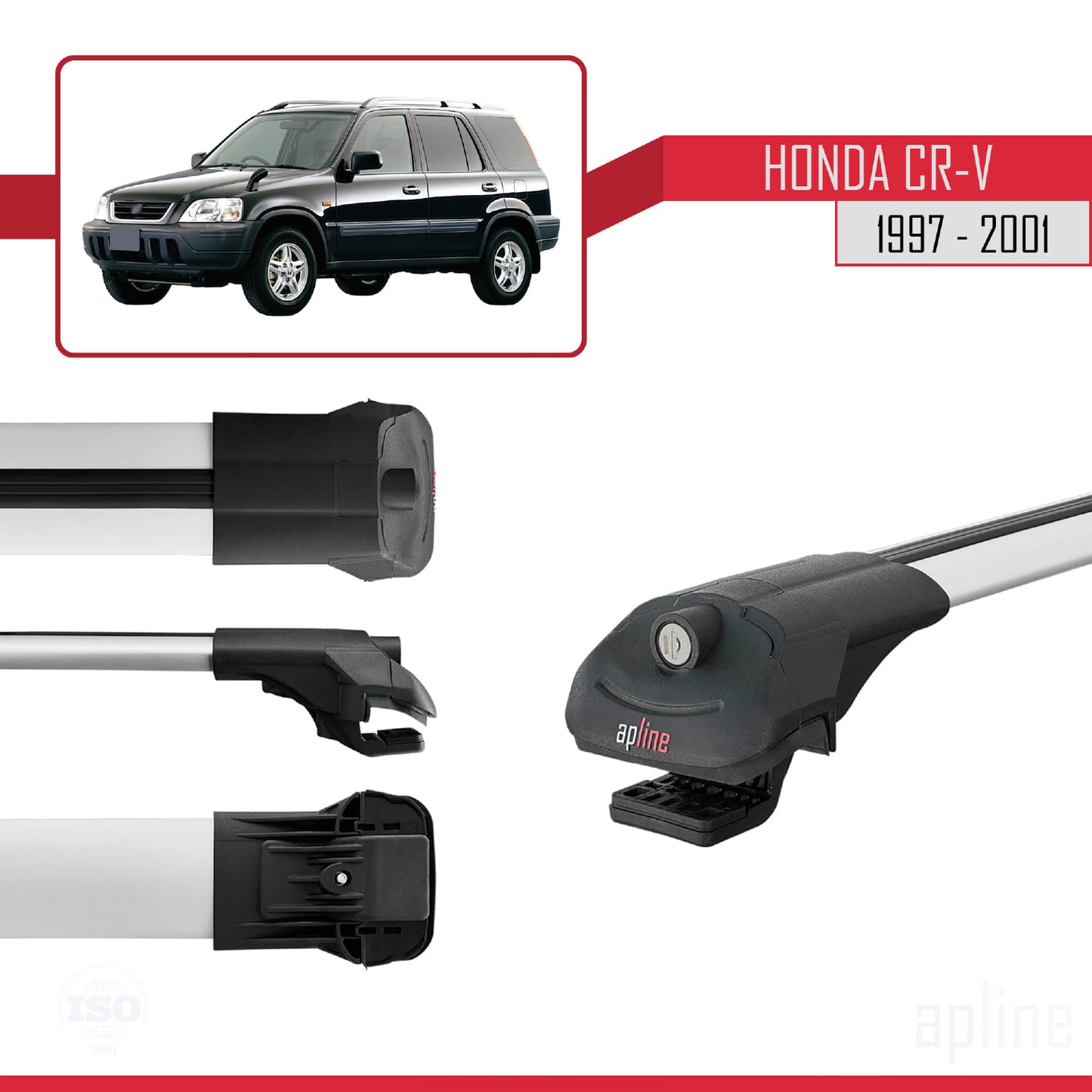 Compatible with Honda CR-V 1997-2001 ACE-1 Car Roof Rack Cross Bar Grey Aluminium 3 Bars