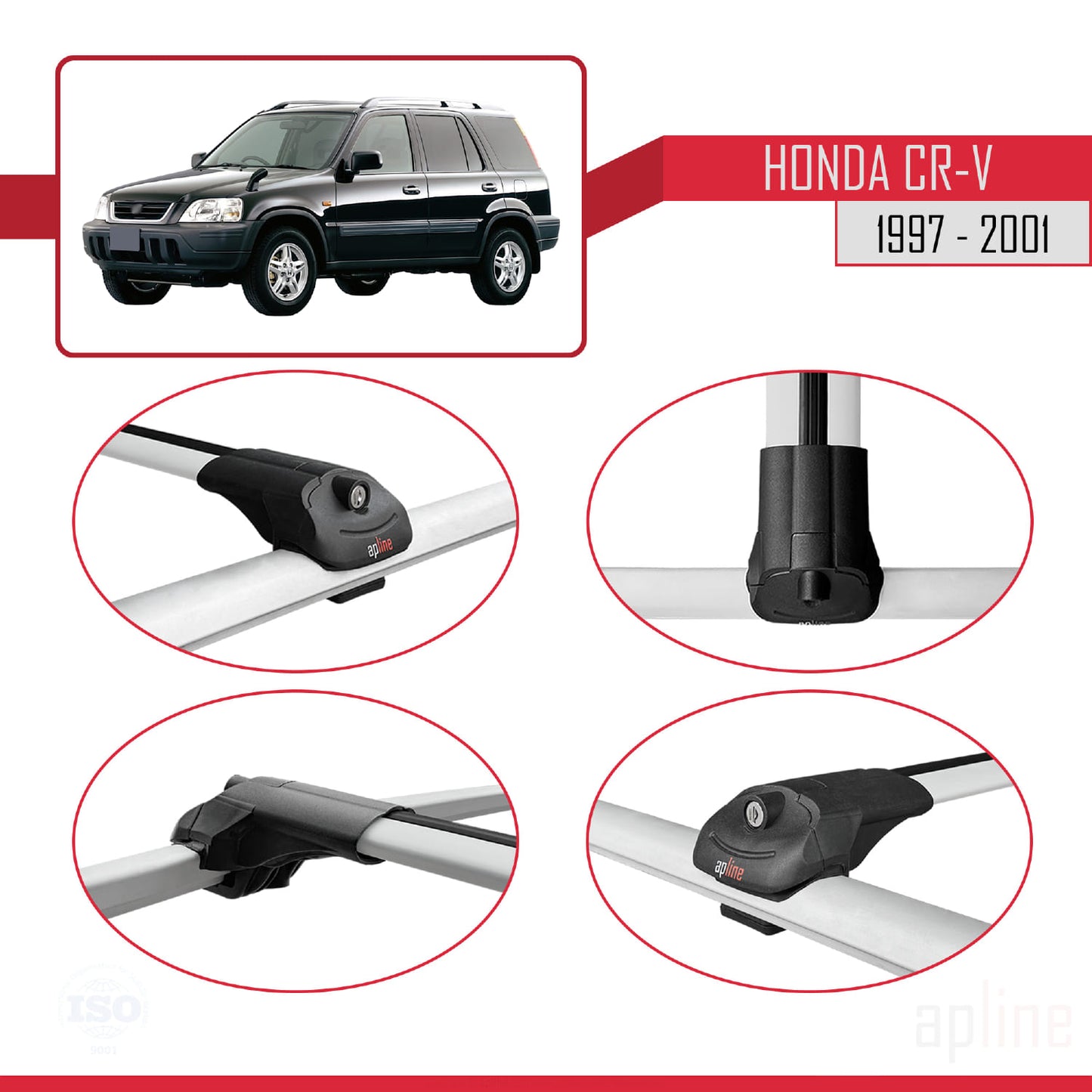 Compatible with Honda CR-V 1997-2001 ACE-1 Car Roof Rack Cross Bar Grey Aluminium 3 Bars
