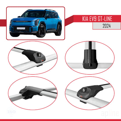 Compatible with KIA EV9 GT-LINE 2024-2025 ACE-1 Car Roof Rack Cross Bar Grey Aluminium 2 Bars
