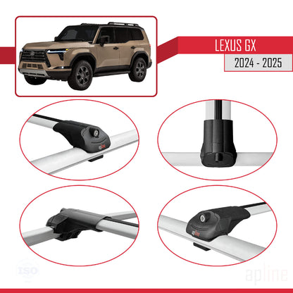 Compatible avec Lexus GX (Overtrail) 2024-2025 ACE-1 Barres de Toit Railing Porte-Bagages de Voiture Gris Aluminium 2 Barres