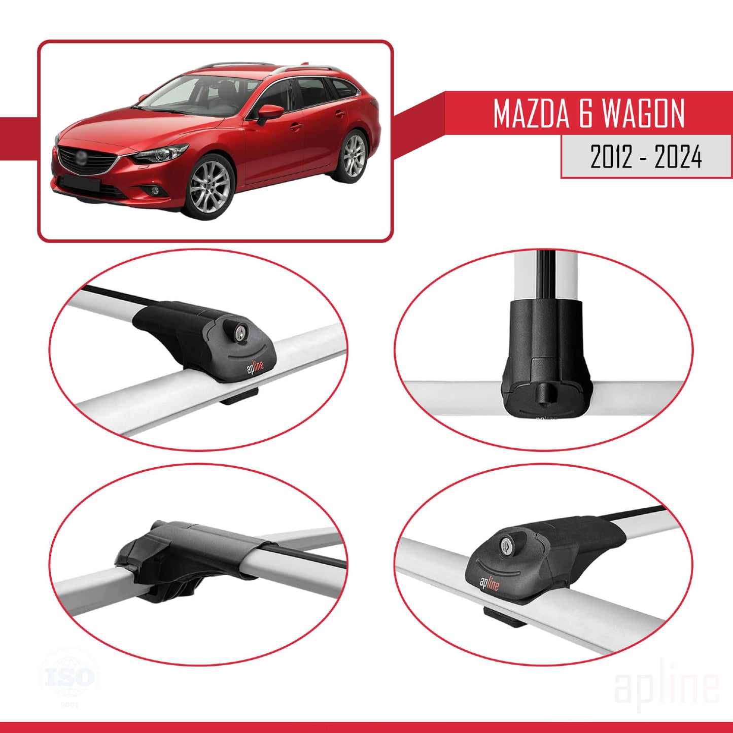 Compatible with Mazda 6 Wagon 2012-2024 ACE-1 Car Roof Rack Cross Bar Grey Aluminium 2 Bars