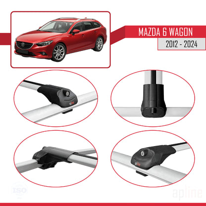 Compatible with Mazda 6 Wagon 2012-2024 ACE-1 Car Roof Rack Cross Bar Grey Aluminium 2 Bars