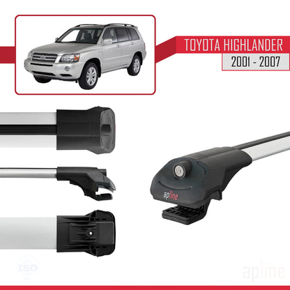 Compatible avec Toyota Highlander 2001-2007 ACE-1 Barres de Toit Railing Porte-Bagages de Voiture Gris Aluminium 4 Barres