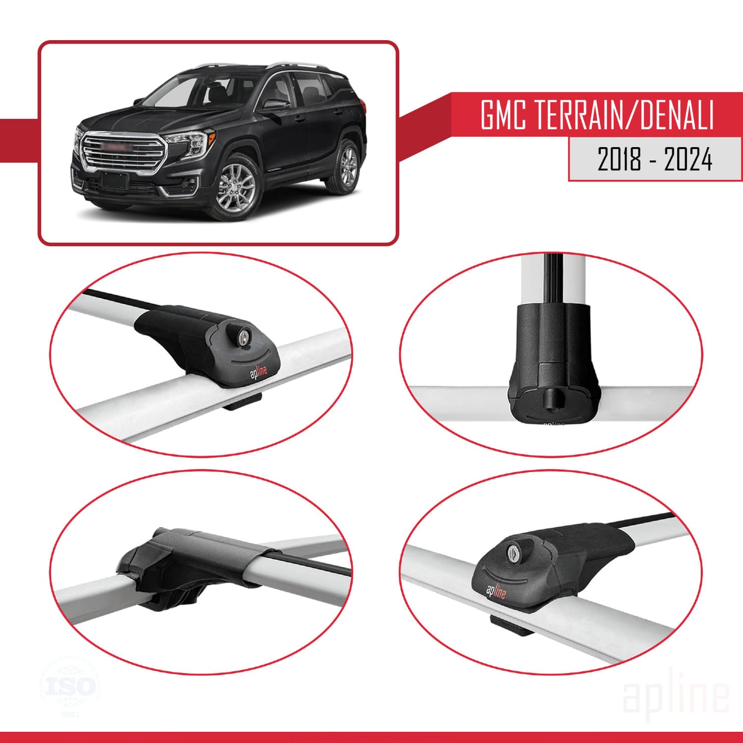 Compatible avec GMC Terrain Denali 2018-2024 ACE-1 Barres de Toit Railing Porte-Bagages de Voiture Gris Aluminium 3 Barres