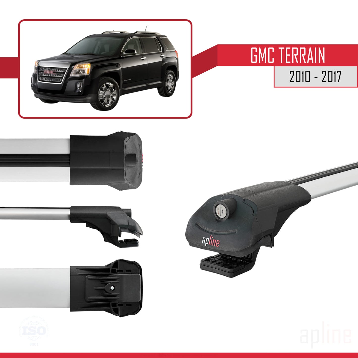 Compatible avec GMC Terrain 2010-2017 ACE-1 Barres de Toit Railing Porte-Bagages de Voiture Gris Aluminium 3 Barres