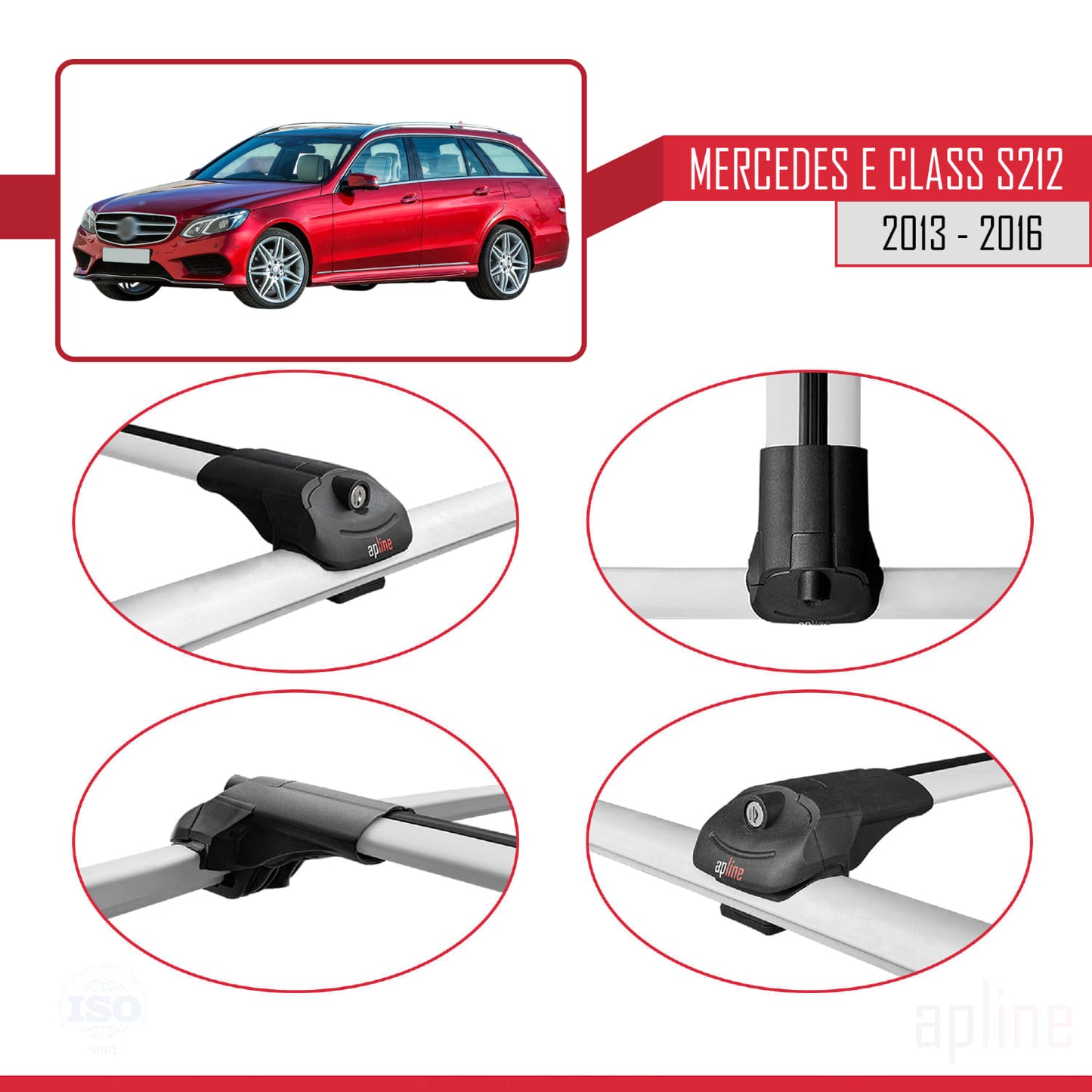 Compatible with Mercedes E Class S212 2013-2016 ACE-1 Car Roof Rack Cross Bar Grey Aluminium 2 Bars