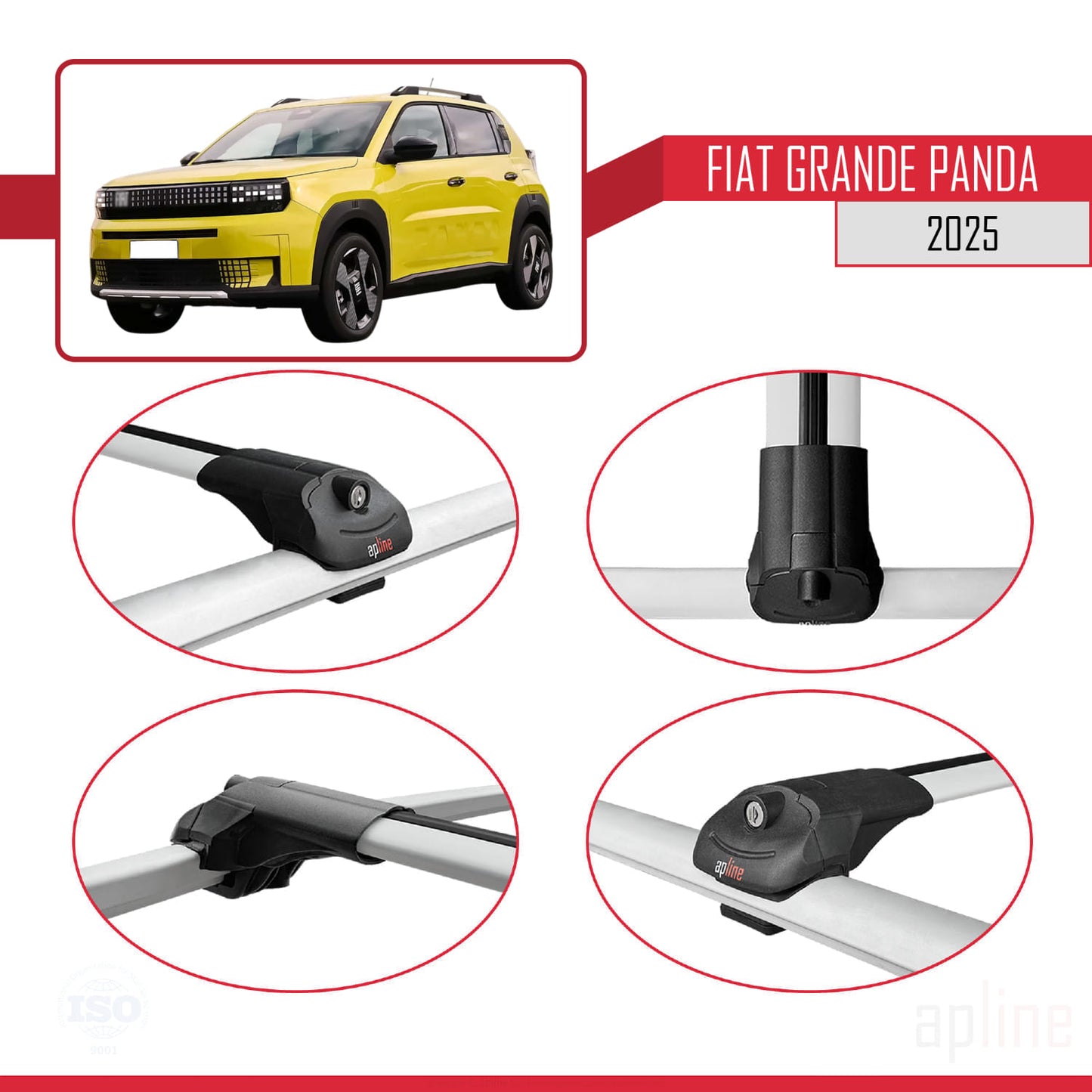 Compatible avec Fiat Grande Panda 2025 ACE-1 Barres de Toit Railing Porte-Bagages de Voiture Gris Aluminium 2 Barres