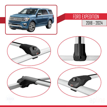 Compatible avec Ford Expedition 2018-2024 ACE-1 Barres de Toit Railing Porte-Bagages de Voiture Gris Aluminium 3 Barres