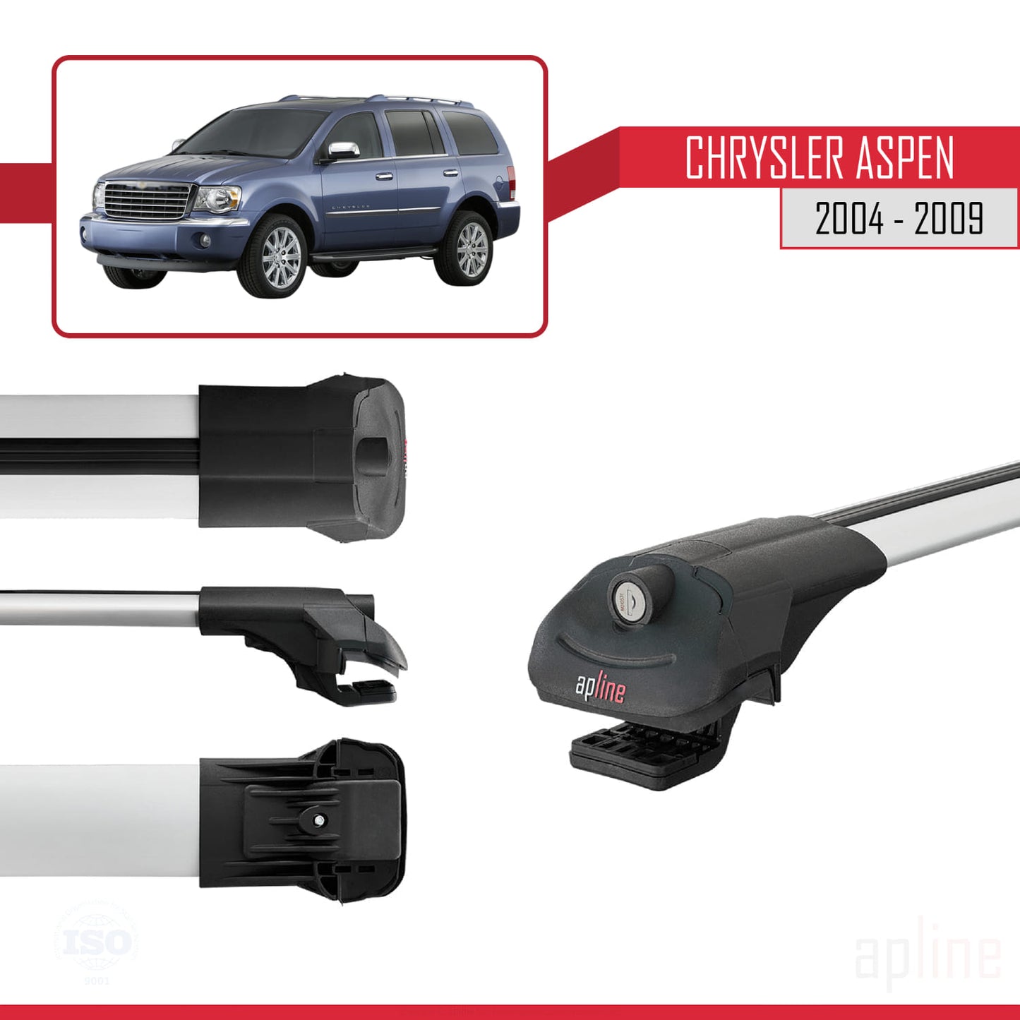 Compatible avec Chrysler Aspen 2004-2009 ACE-1 Barres de Toit Railing Porte-Bagages de Voiture Gris Aluminium 3 Barres