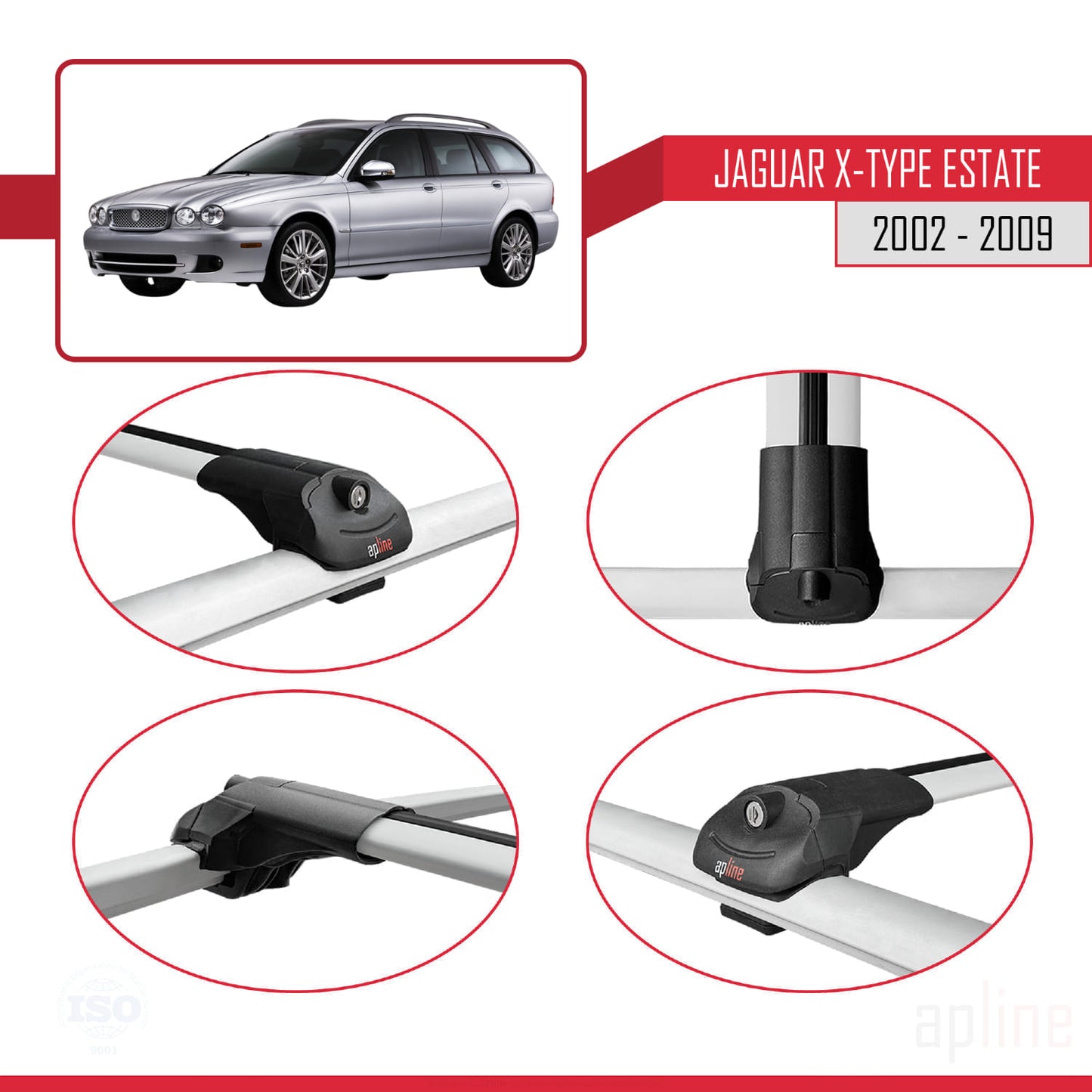 Compatible avec Jaguar X-Type Estate 2002-2009 ACE-1 Barres de Toit Railing Porte-Bagages de Voiture Gris Aluminium 3 Barres