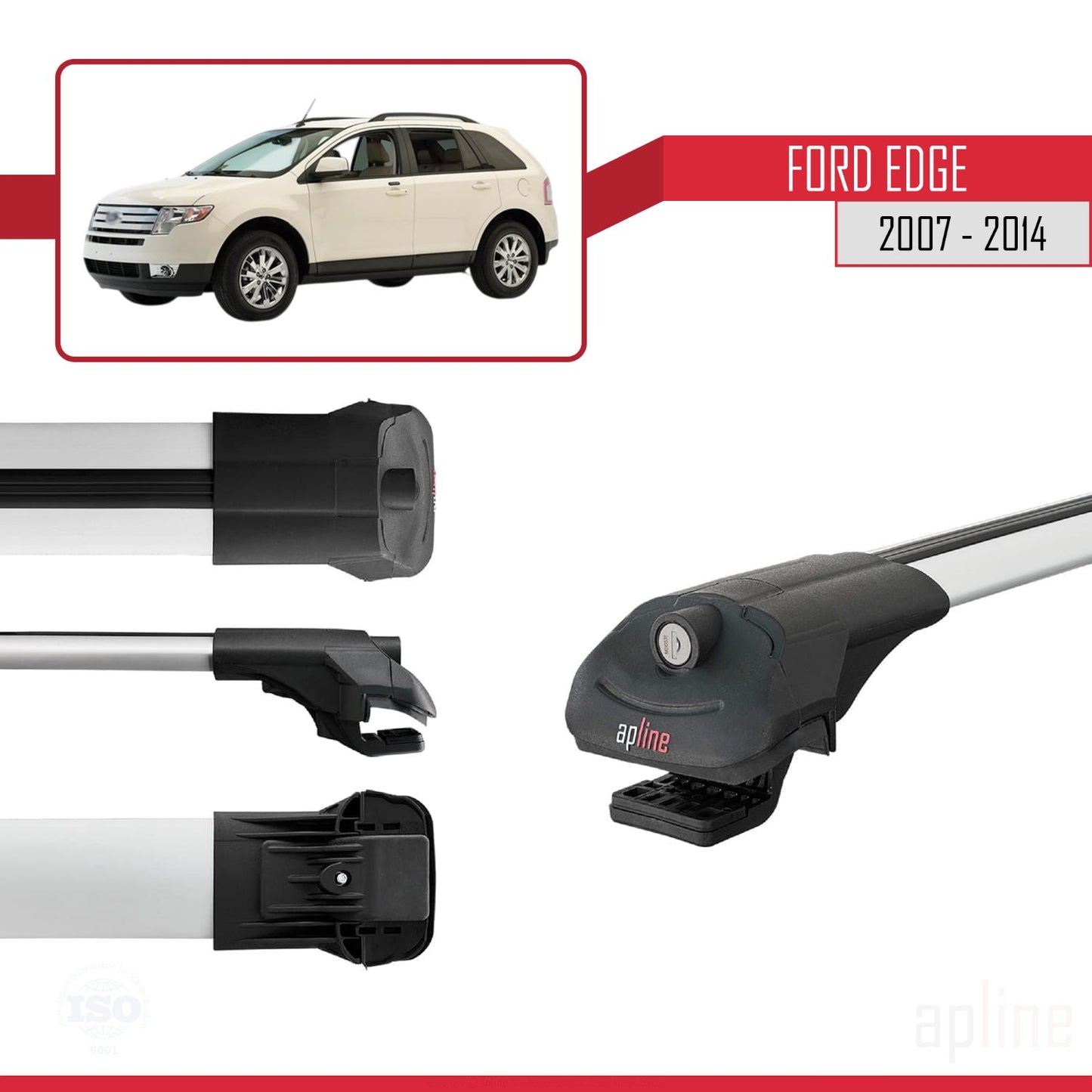 Compatible avec Ford Edge 2007-2014 ACE-1 Barres de Toit Railing Porte-Bagages de Voiture Gris Aluminium 3 Barres