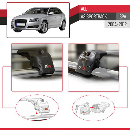 Compatible avec Audi A3 (8PA) Sportback 2004-2012 ACE-2 modèle Barres de Toit Railing Porte-Bagages de Voiture Gris Aluminium Barres