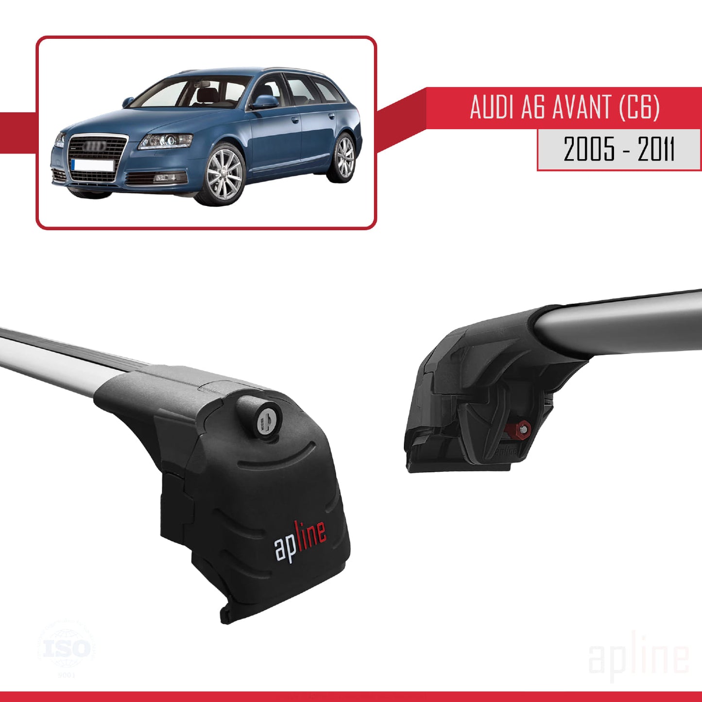 Compatible avec A6 (C6) Avant 2005-2011 ACE-2 Barres de Toit Railing Porte-Bagages de Voiture Gris Aluminium 2 Barres