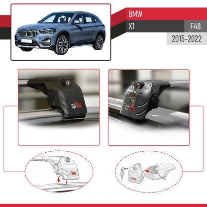Compatible avec BMW X1 (F48) 2015-2022 ACE-2 modèle Barres de Toit Railing Porte-Bagages de Voiture Gris Aluminium Barres