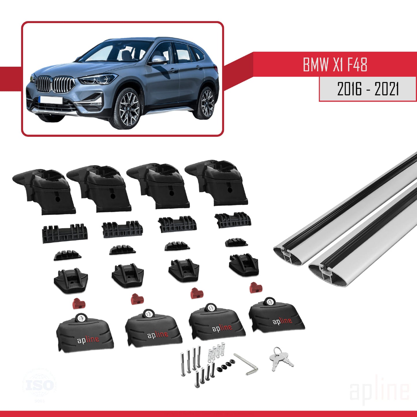 Compatible avec BMW X1 (F48) 2016-2022 ACE-2 Barres de Toit Railing Porte-Bagages de Voiture Gris Aluminium 2 Barres