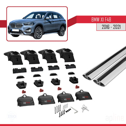 Compatible avec BMW X1 (F48) 2016-2022 ACE-2 Barres de Toit Railing Porte-Bagages de Voiture Gris Aluminium 2 Barres