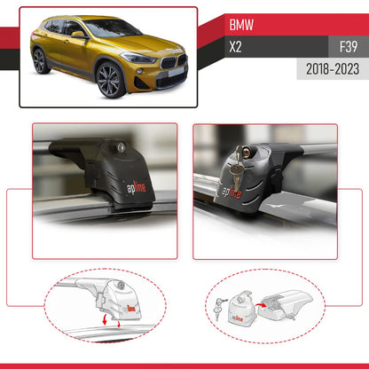 Compatible with BMW X2 (F39) 2018-2023 ACE-2 Car Roof Rack Cross Bar Grey Aluminium 2 Bars