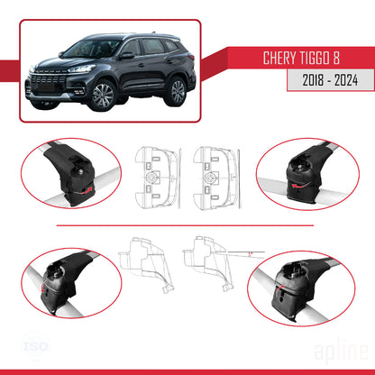 Compatible avec Chery Tiggo 8 2018-2024 ACE-2 Barres de Toit Railing Porte-Bagages de Voiture Gris Aluminium 2 Barres