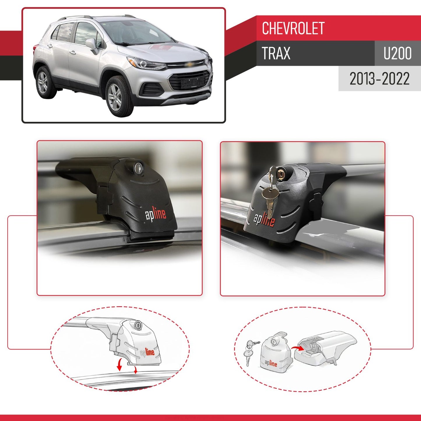 Compatible avec Chevrolet Trax (U200) 2013-2022 ACE-2 modèle Barres de Toit Railing Porte-Bagages de Voiture Gris Aluminium Barres