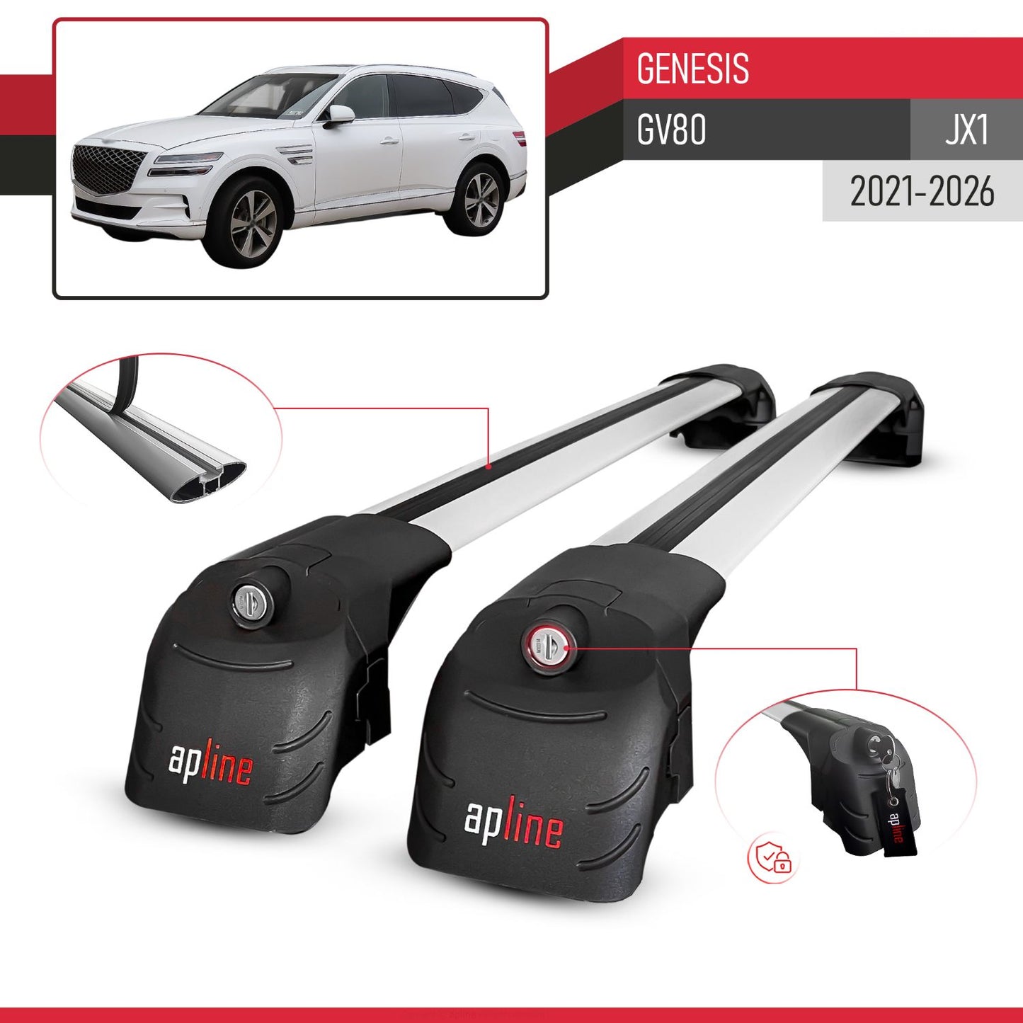 Compatible avec Genesis GV80 (JX1) 2021-2026 ACE-2 modèle Barres de Toit Railing Porte-Bagages de Voiture Gris Aluminium Barres
