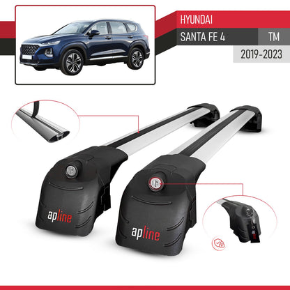 Compatible avec Hyundai Santa Fe 4 (TM) 2019-2023 ACE-2 modèle Barres de Toit Railing Porte-Bagages de Voiture Gris Aluminium Barres