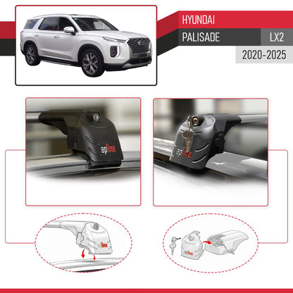 Compatible avec Hyundai Palisade (LX2) 2020-2025 ACE-2 modèle Barres de Toit Railing Porte-Bagages de Voiture Gris Aluminium Barres