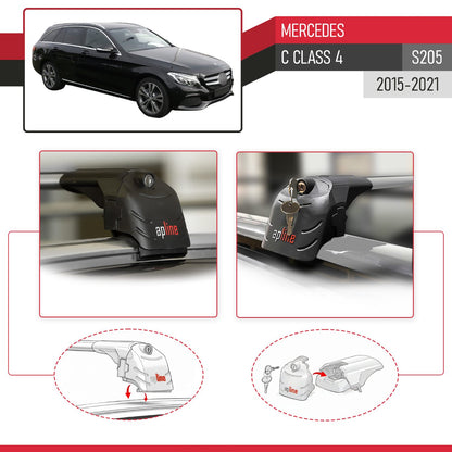 Compatible with Mercedes C Class 4 (S205) 2015-2021 ACE-2 Car Roof Rack Cross Bar Grey Aluminium 2 Bars