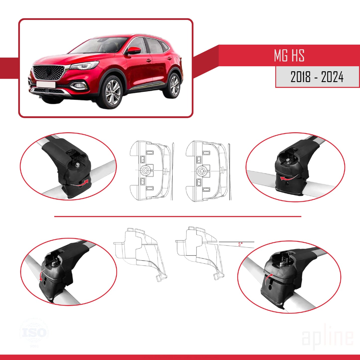 Compatible avec MG HS (AS23) 2018-2024 ACE-2 Barres de Toit Railing Porte-Bagages de Voiture Gris Aluminium 2 Barres