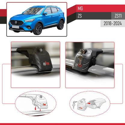 Compatible with MG ZS 2018-2024 ACE-2 Car Roof Rack Cross Bar Grey Aluminium 2 Bars