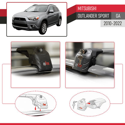 Compatible with Mitsubishi Outlander Sport (GA) 2010-2022 ACE-2 Car Roof Rack Cross Bar Grey Aluminium 2 Bars