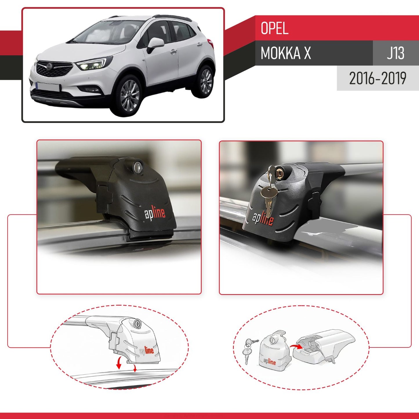 Compatible with Opel Mokka X (J13) 2016-2019 ACE-2 Car Roof Rack Cross Bar Grey Aluminium 2 Bars