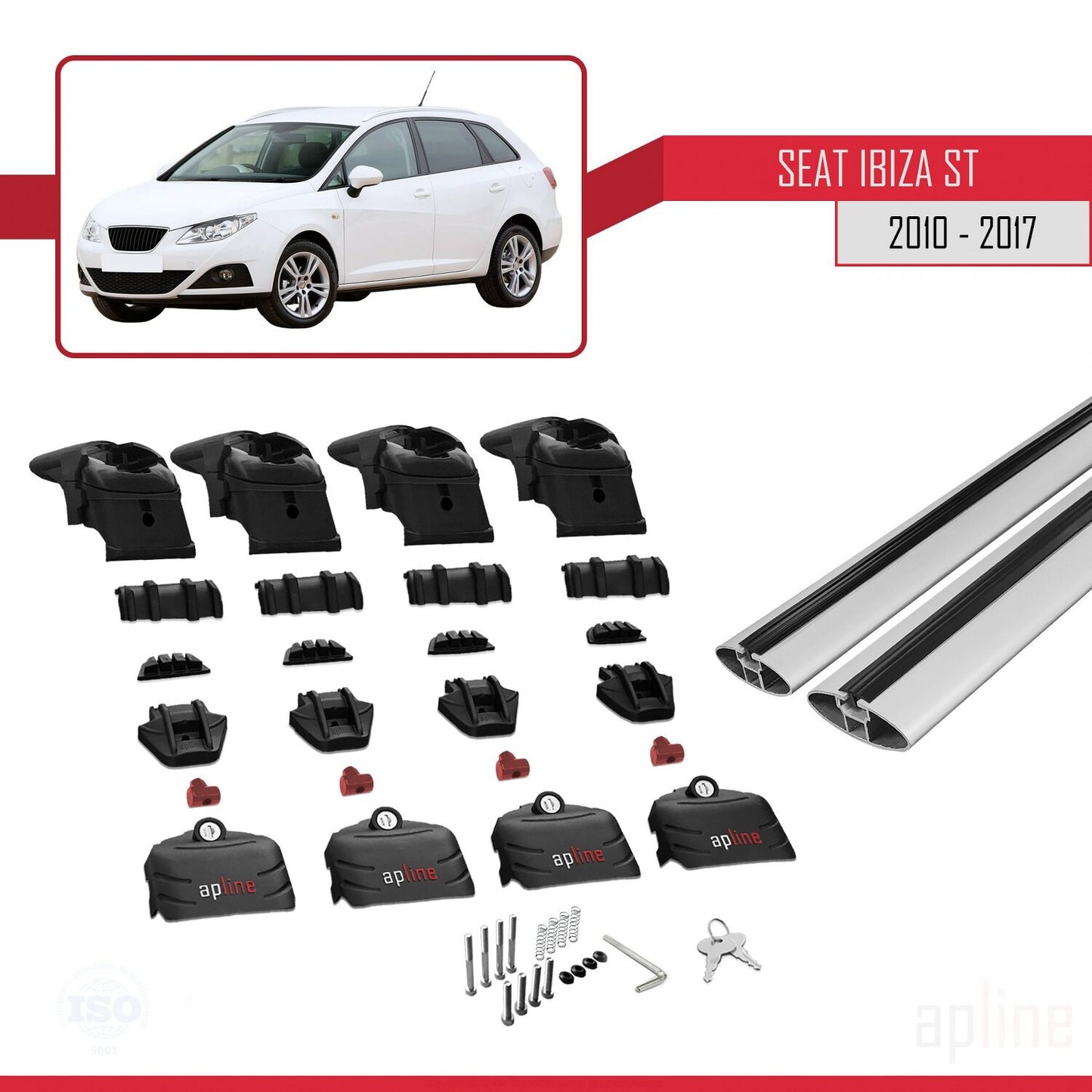 Compatible avec Seat Ibiza 4 (6J) ST 2010-2017 ACE-2 Barres de Toit Railing Porte-Bagages de Voiture Gris Aluminium 2 Barres