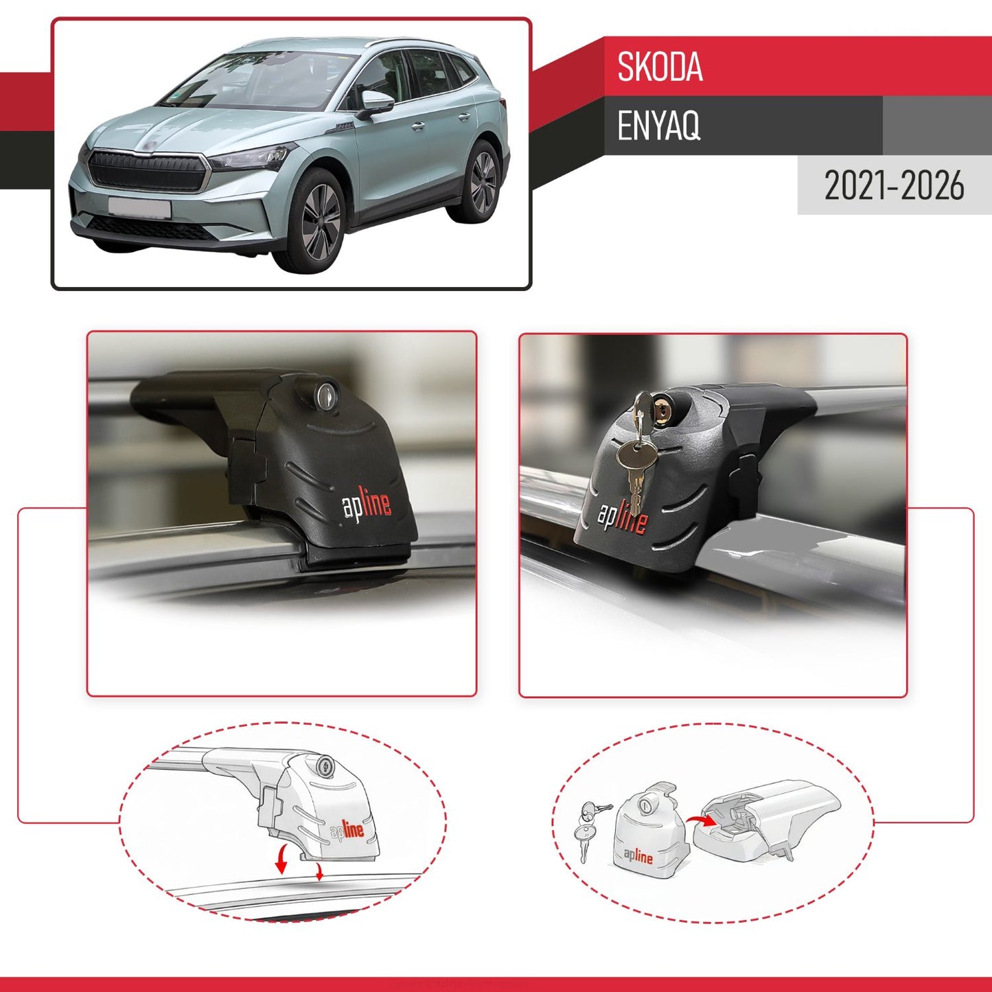 Compatible avec Skoda Enyaq 2021-2026 ACE-2 modèle Barres de Toit Railing Porte-Bagages de Voiture Gris Aluminium Barres