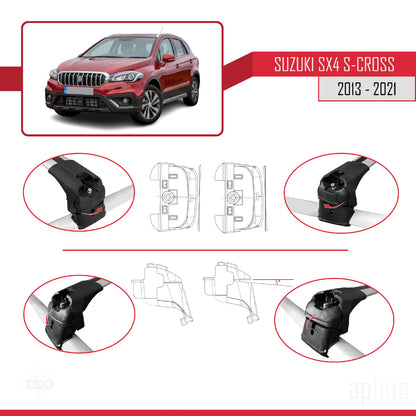 Compatible avec Suzuki SX4 S-Cross 3 (JYB) 2013-2021 ACE-2 Barres de Toit Railing Porte-Bagages de Voiture Gris Aluminium 2 Barres