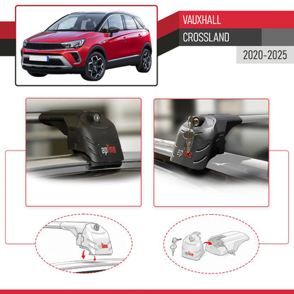 Compatible with Vauxhall Crossland 2020-2024 ACE-2 Car Roof Rack Cross Bar Grey Aluminium 2 Bars