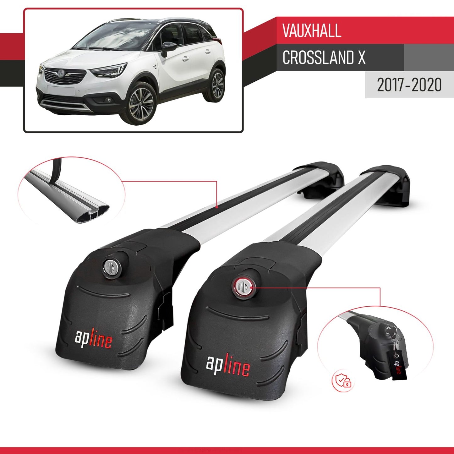 Compatible with Vauxhall Crossland X 2017-2020 ACE-2 Car Roof Rack Cross Bar Grey Aluminium 2 Bars