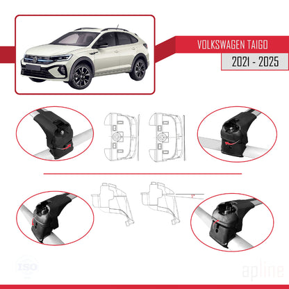 Compatible avec Volkswagen Taigo (CS1) 2021-2025 ACE-2 Barres de Toit Railing Porte-Bagages de Voiture Gris Aluminium 2 Barres