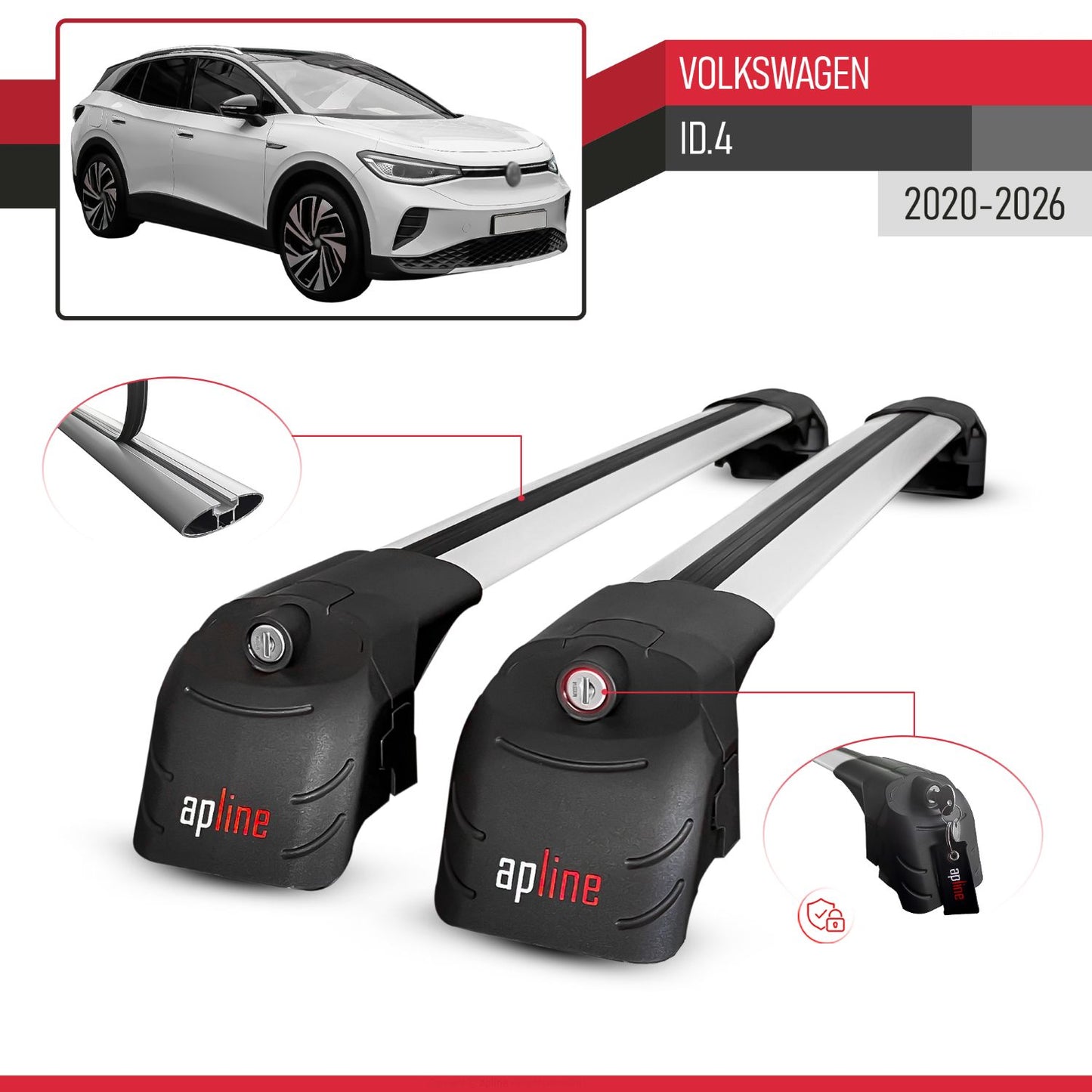 Compatible avec Volkswagen ID.4 2020-2026 ACE-2 modèle Barres de Toit Railing Porte-Bagages de Voiture Gris Aluminium Barres